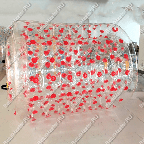 Аттракцион Водный роллер (Гидророллер) «Прозрачный» с красными стропами, ПВХ, 2,4*2*2 м