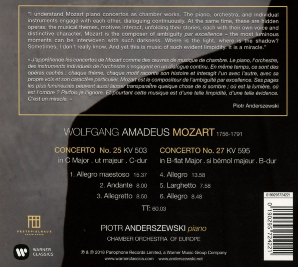 Piotr Anderszewski, Chamber Orchestra Of Europe / Mozart: Piano Concertos 25 & 27 (CD)