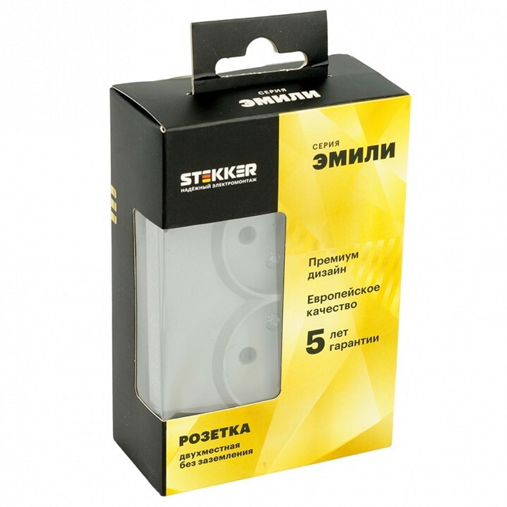 Розетка двойная без заземления и со шторкой Stekker Эмили 49955
