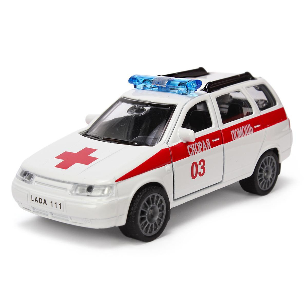 Модель ин. мет. "Lada 111. Скорая" 12см, открыв. двери и багажник, в коробка SB-16-67-A-WB (Технопарк)