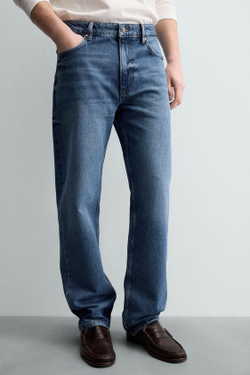 ZARA ДЖИНСЫ STRAIGHT FIT ИЗ ХЛОПКА И ЛИОЦЕЛЛА, СИНИЙ