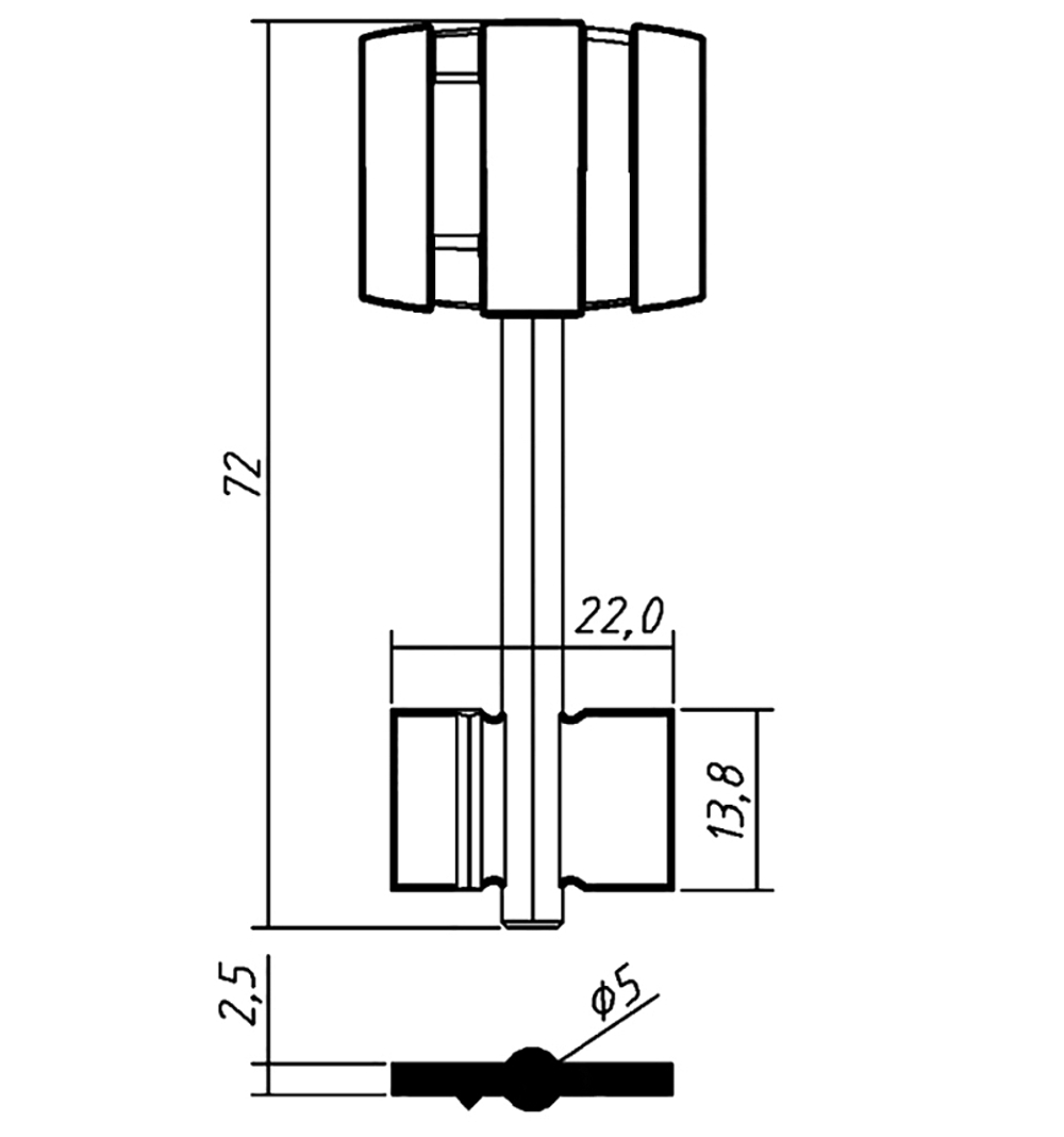 Заготовка сувальдного ключа 14189 BRD2DP (желтый)