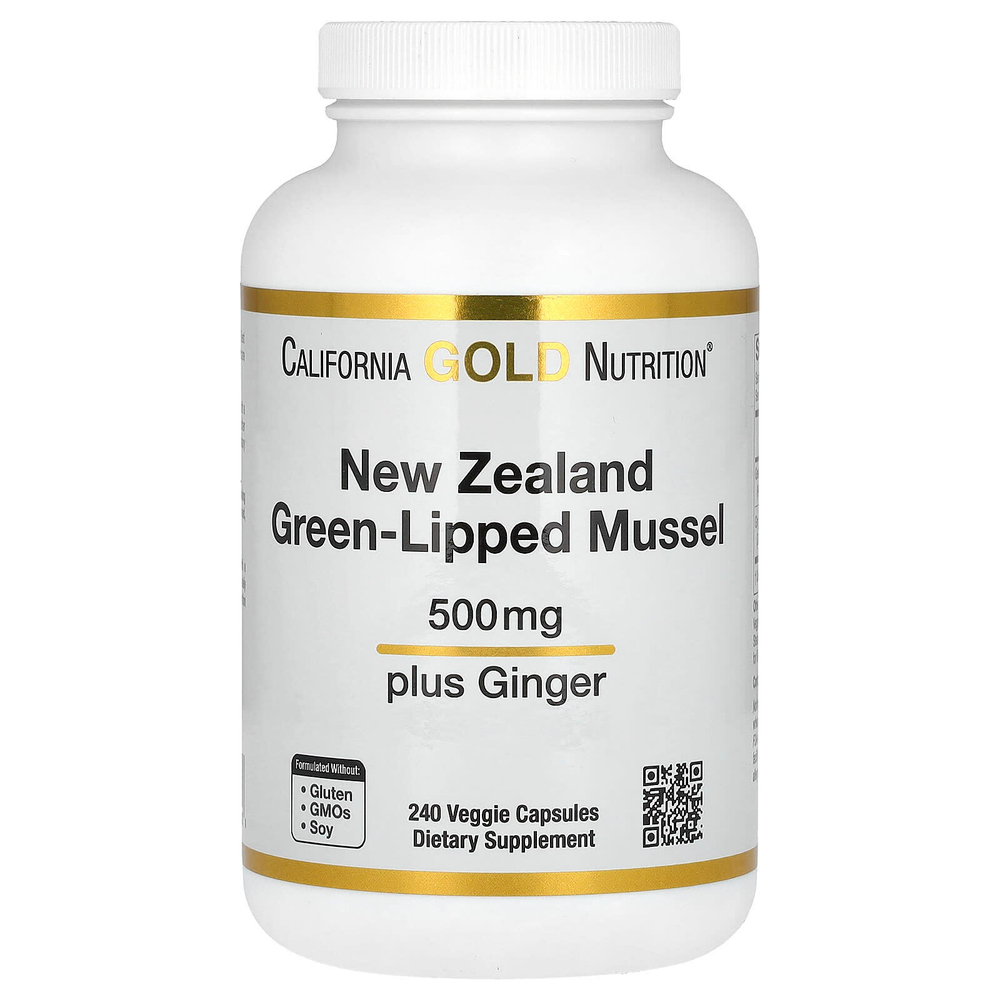 California Gold Nutrition, новозеландские зелёные мидии с экстрактом имбиря, 500 мг, 240 растительных капсул