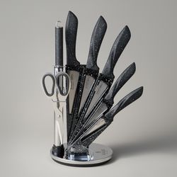 НАБОР НОЖЕЙ AGNESS С НОЖНИЦАМИ И МУСАТОМ НА ПЛАСТИКОВОЙ ПОДСТАВКЕ, 8 ПРЕДМЕТОВ