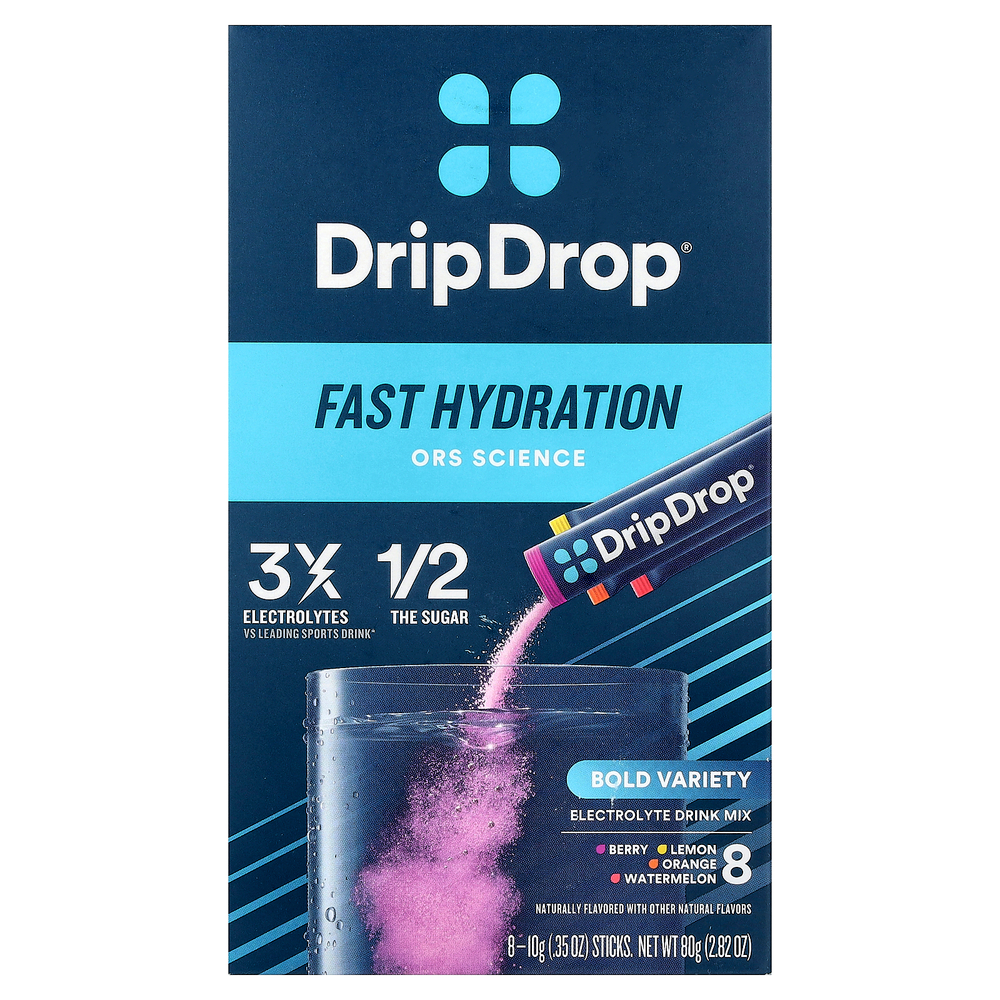 DripDrop, Electrolyte Drink Mix, Bold Variety, 8 Sticks, 0.35 oz (10 g) Each