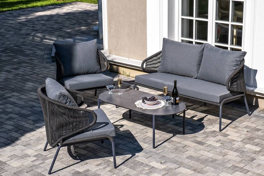 "Милан" лаунж-зона 4-местная плетеная из роупа (веревки), каркас алюминиевый темно-серый, роуп темно-серый