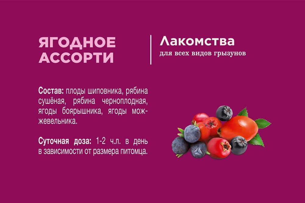 Ягодное ассорти Little One. Лакомство для всех видов грызунов 200г