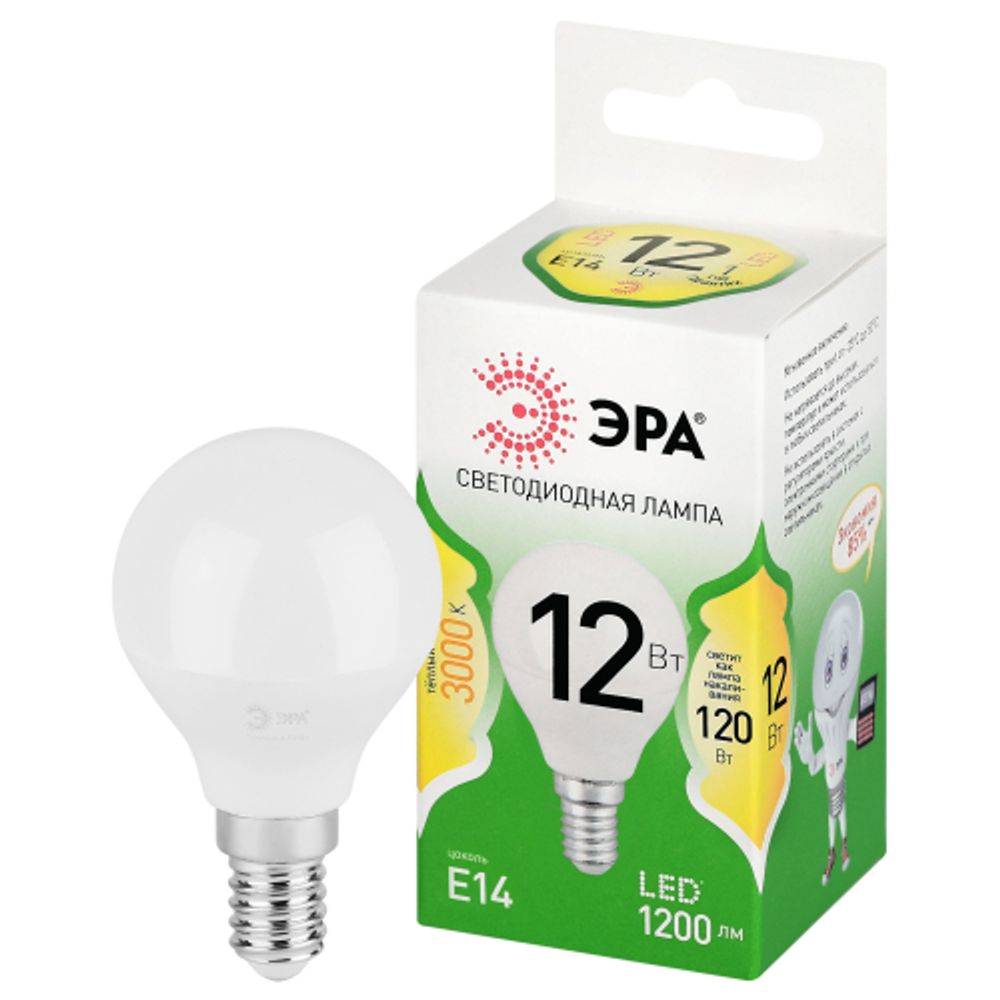 Лампа светодиодная ЭРА GREEN LINE LED P45-12W-830-E14 GL 12Вт шар теплый свет E14 | Лампы cветодиодные Шар (G/P)