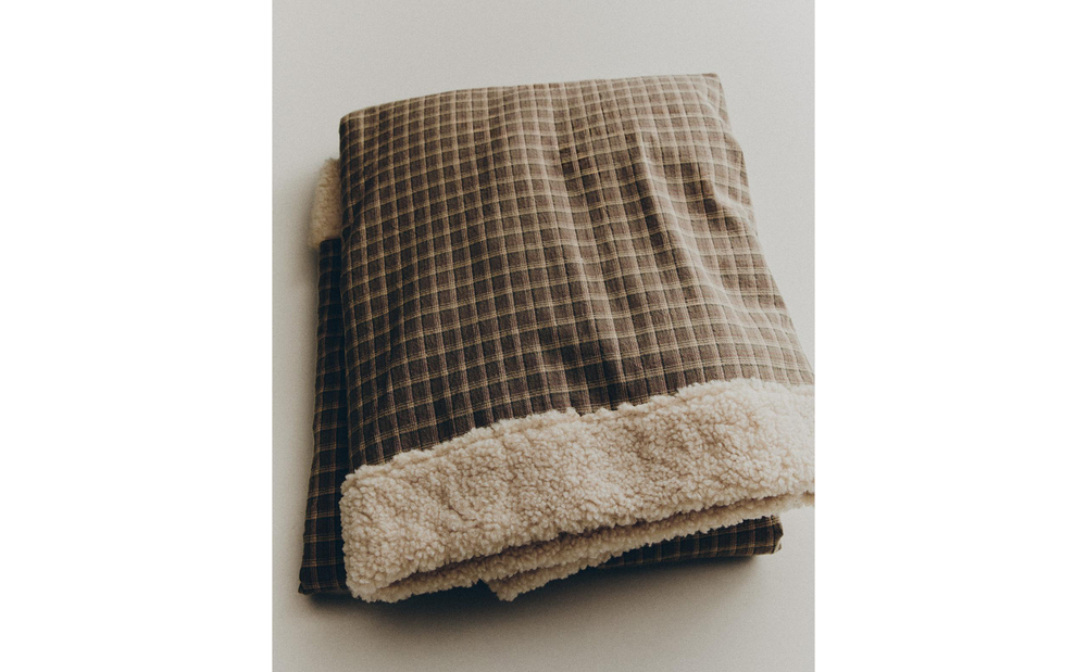 Zara Home плед из хлопка, зелёный, в клетку · 3338/004
