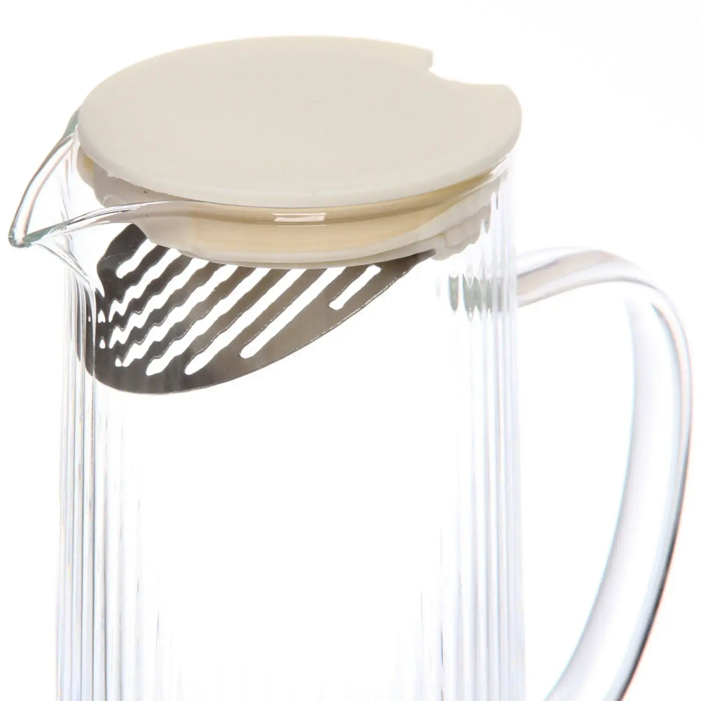 Кувшин стеклянный 1200мл «Орфей» с пластиковой крышкой и ситом, прозрачный