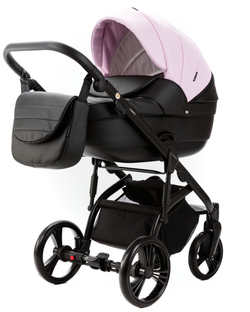Детская коляска Adamex Lanti Deluxe 2 в 1 LN-SD101 (РОЗОВ.ЗЕФИР КОЖА + ЧЕРН.КОЖА)