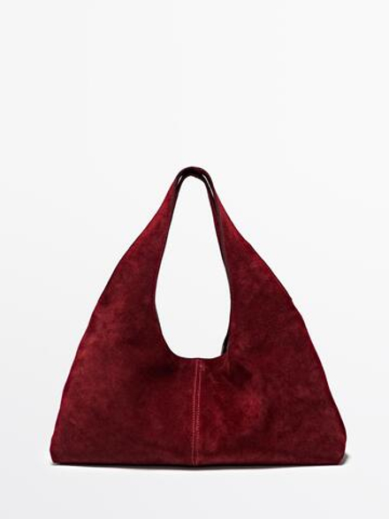 Massimo Dutti Сумка из замши среднего размера, темно-розовый