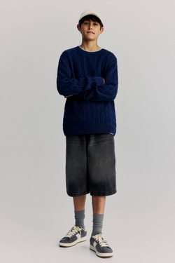 H&M Трикотажный свитер из хлопка, темно-синий