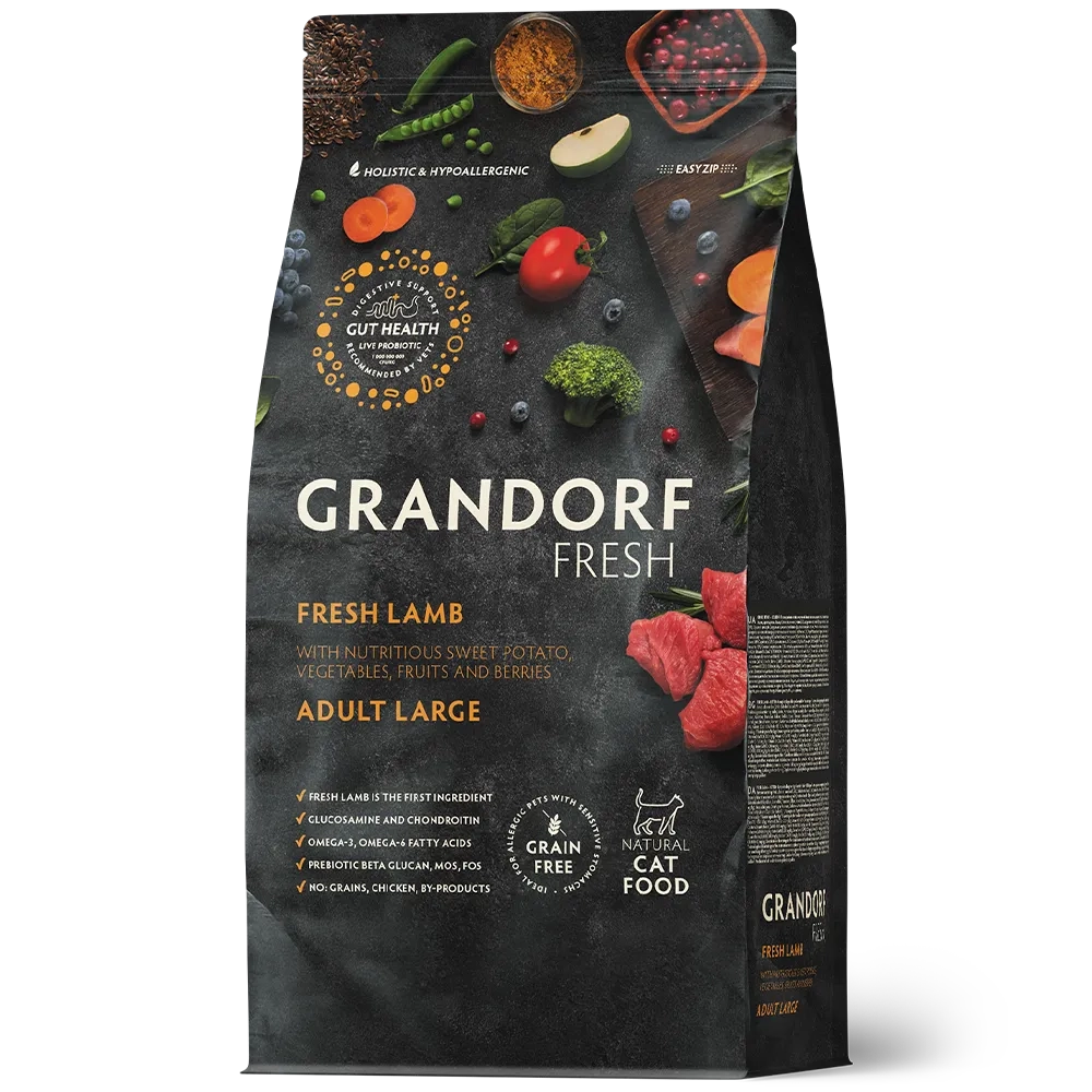 Сухой корм GRANDORF CAT Lamb LARGE беззерновой для кошек крупных пород чувствительное пищеварение или аллергия, ягненок 2кг