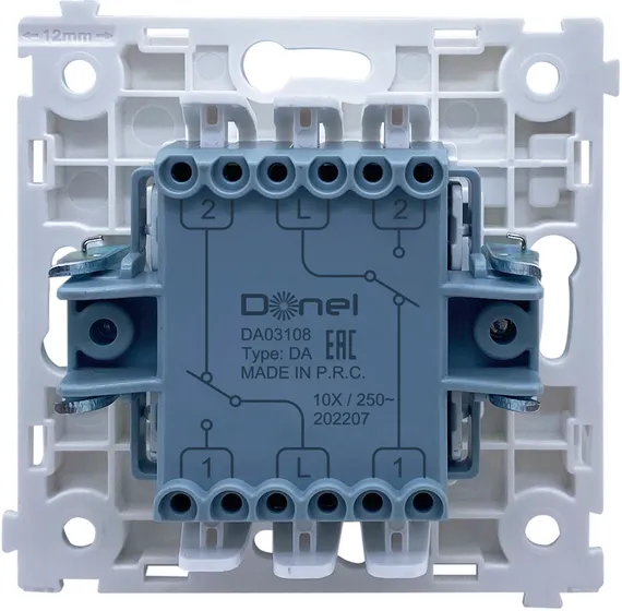 Donel R98 механизм выключателя В2 с 2-х мест (проходного) с подсветкой, 10 A 250 В~, серия DA