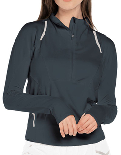 Женская теннисная футболкаLucky in Love Tech Performance Architect 1/4 Zip Long Sleeve - Gray