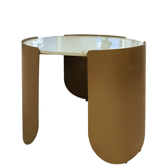 Журнальный столик Stone Antique S, Ø50х42 см, латунь, керамогранит