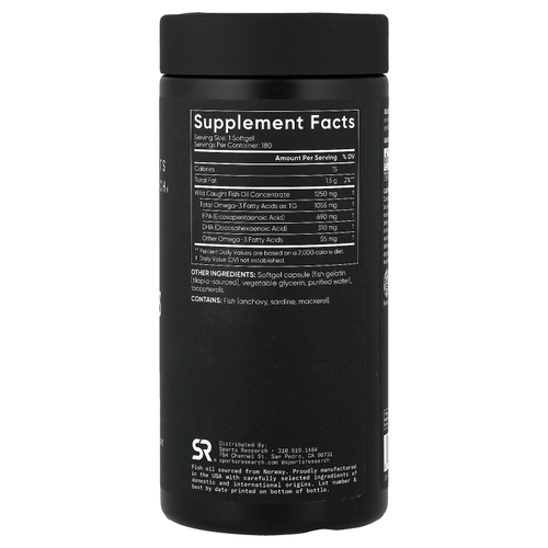 Sports Research, Рыбий жир с омега-3, тройной силы, 180 мягких таблеток