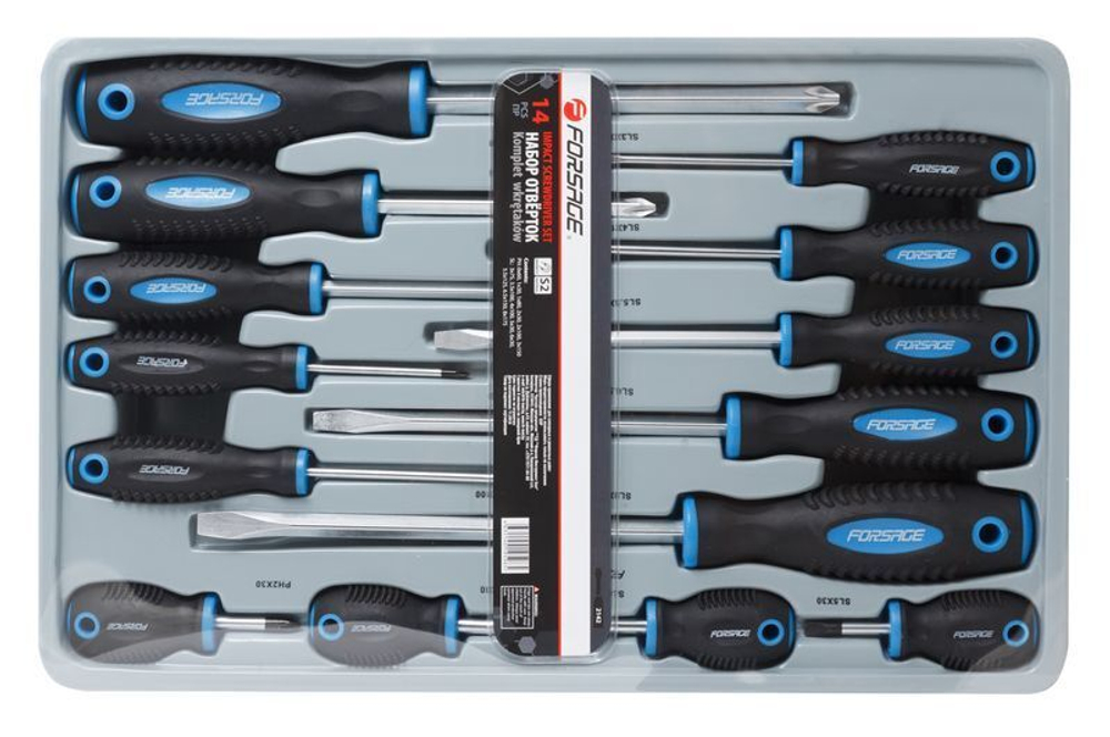 Набор отверток магнитных ''Profi''S2, 14пр.(PH:0x60, 1x30, 1x80, 2x30, 2х100,3х150мм, SL:3x75, 3.5x100, 4x100, 5x30, 6x30, 5.5х125, 6.5х150, 8х175мм)в Forsage F-2142