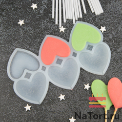 Силиконовая форма для леденцов «Сердечки погремушки 3 в 1»