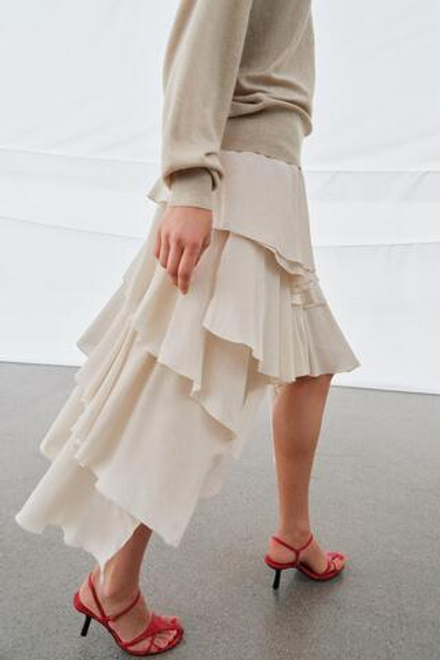 ZARA СТРУЯЩАЯСЯ ЮБКА С ВОЛАНАМИ — ZW COLLECTION, БЕЖЕВЫЙ/ЗЕЛЕНЫЙ