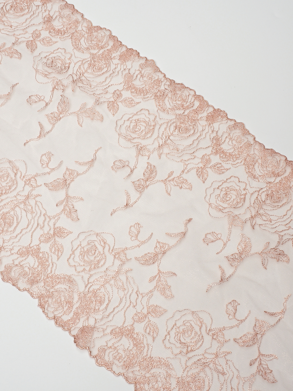 Кружево вышивка на сетке пудровая с люрексом розовое золото неэластичная ширина 24 см