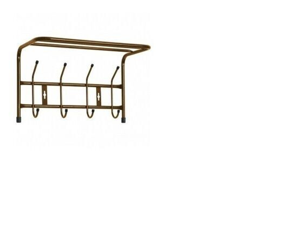 Вешалка с полкой настенная 4 крючка металлическая, медный антик, 40,5*26,5*24,5см. Вешалка на стену в прихожую, гардеробную, ванную