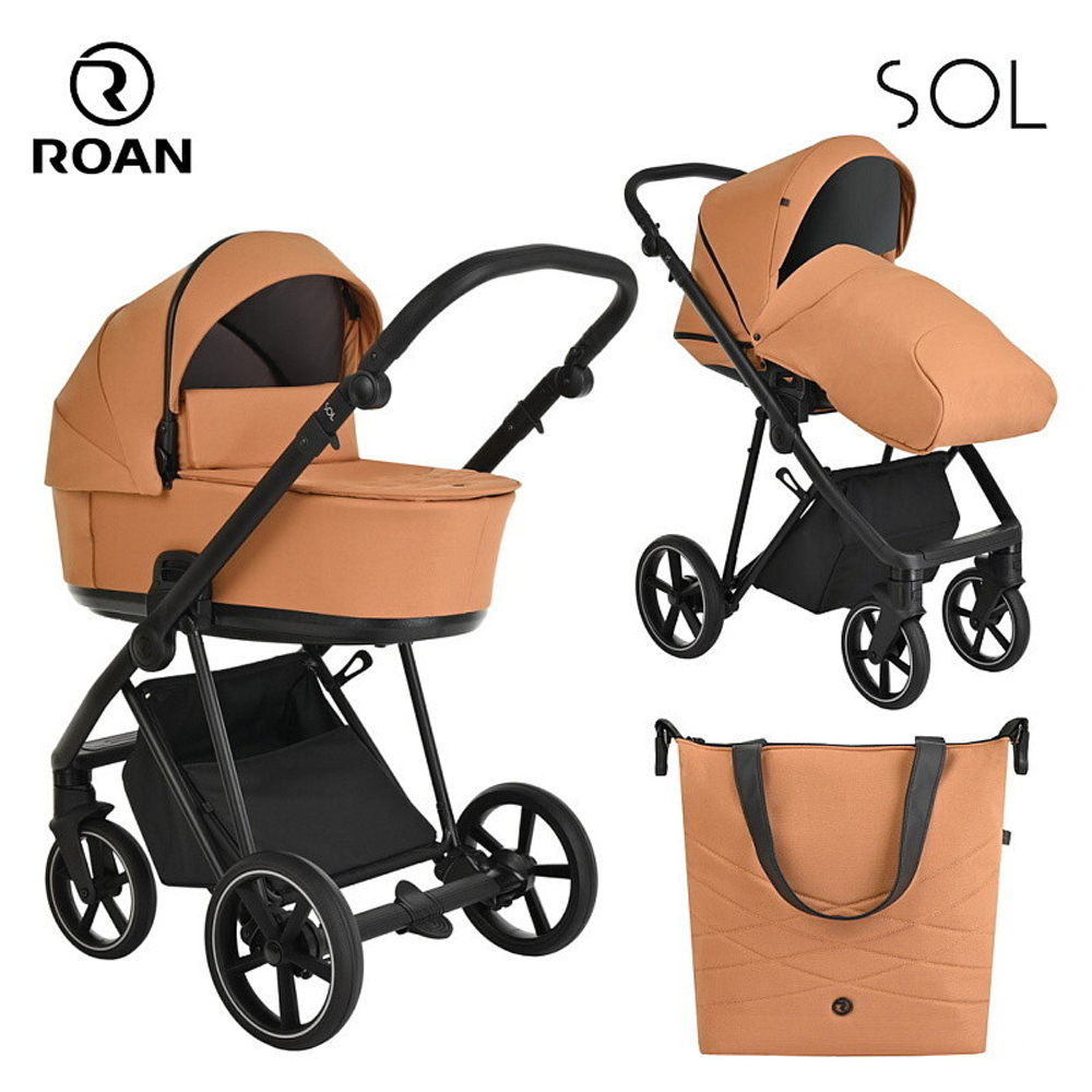 Детская коляска Roan Sol 3 в 1 с автокреслом Tutis Elo Black RSL/1014 Cinnamon