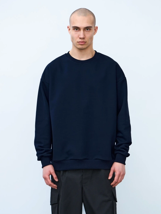 Свитшот оверсайз с начесом (темно-синий)