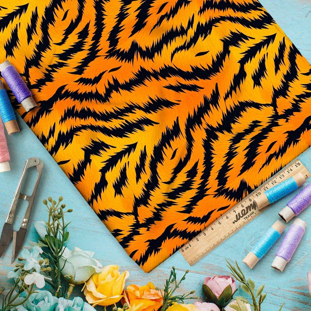 Ткань премиум сатин крупный тигр