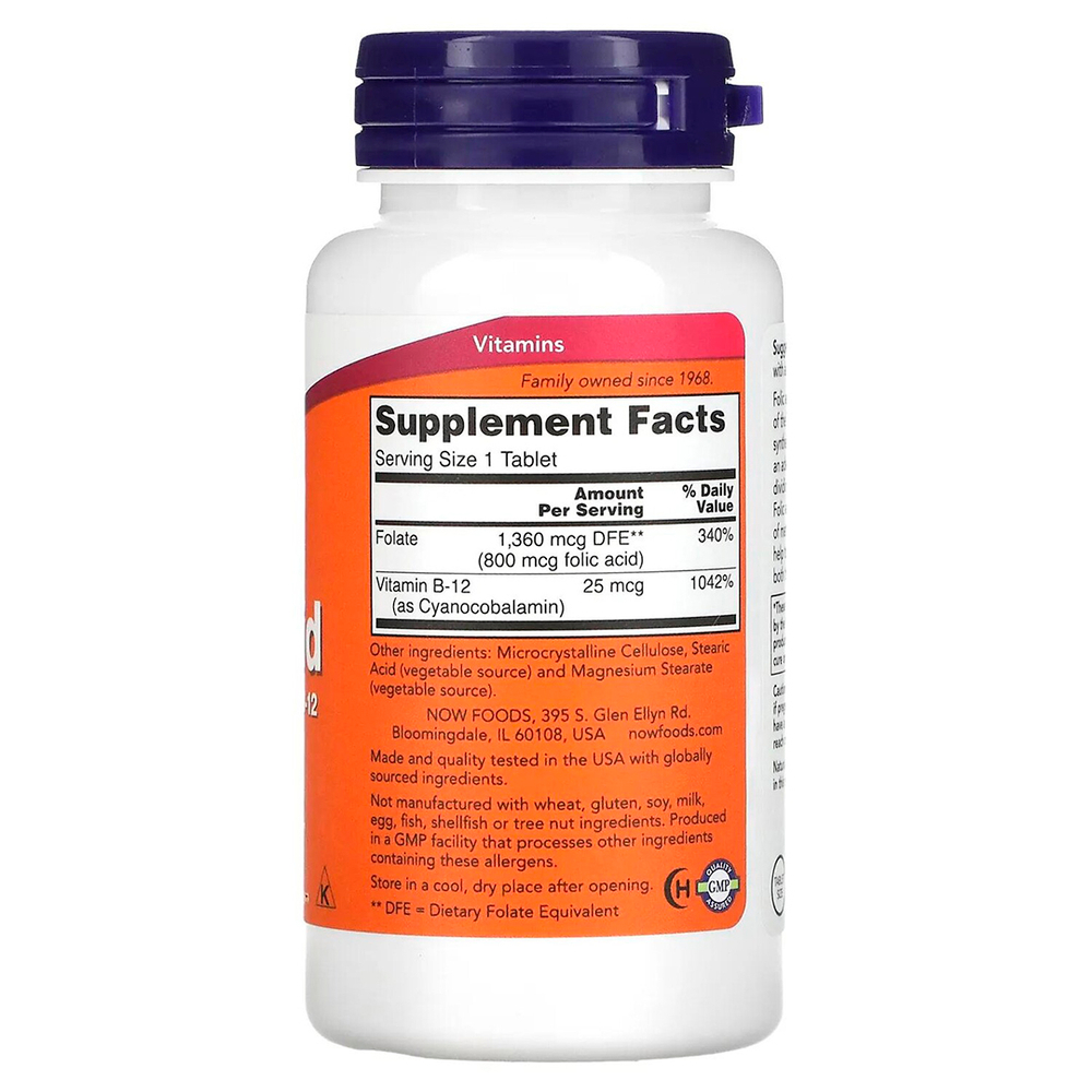 NOW Folic acid 800 мкг with Vitamin B12 250 таблеток
