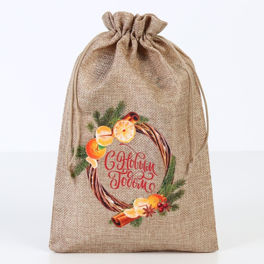Мешочек подарочный новогодний с термонаклейкой 20х30 см