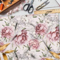 Ткань шифон пышные нежно-розовые пионы