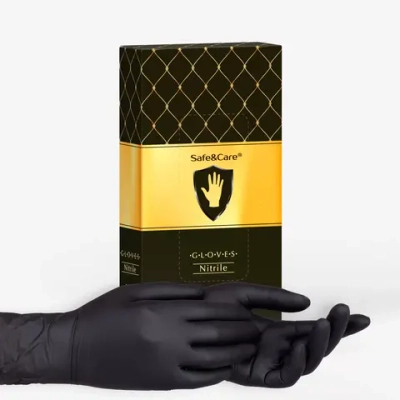 Перчатки нитриловые смотровые нестерильные неопудренные Safe&Care размер XL черный 50 пар