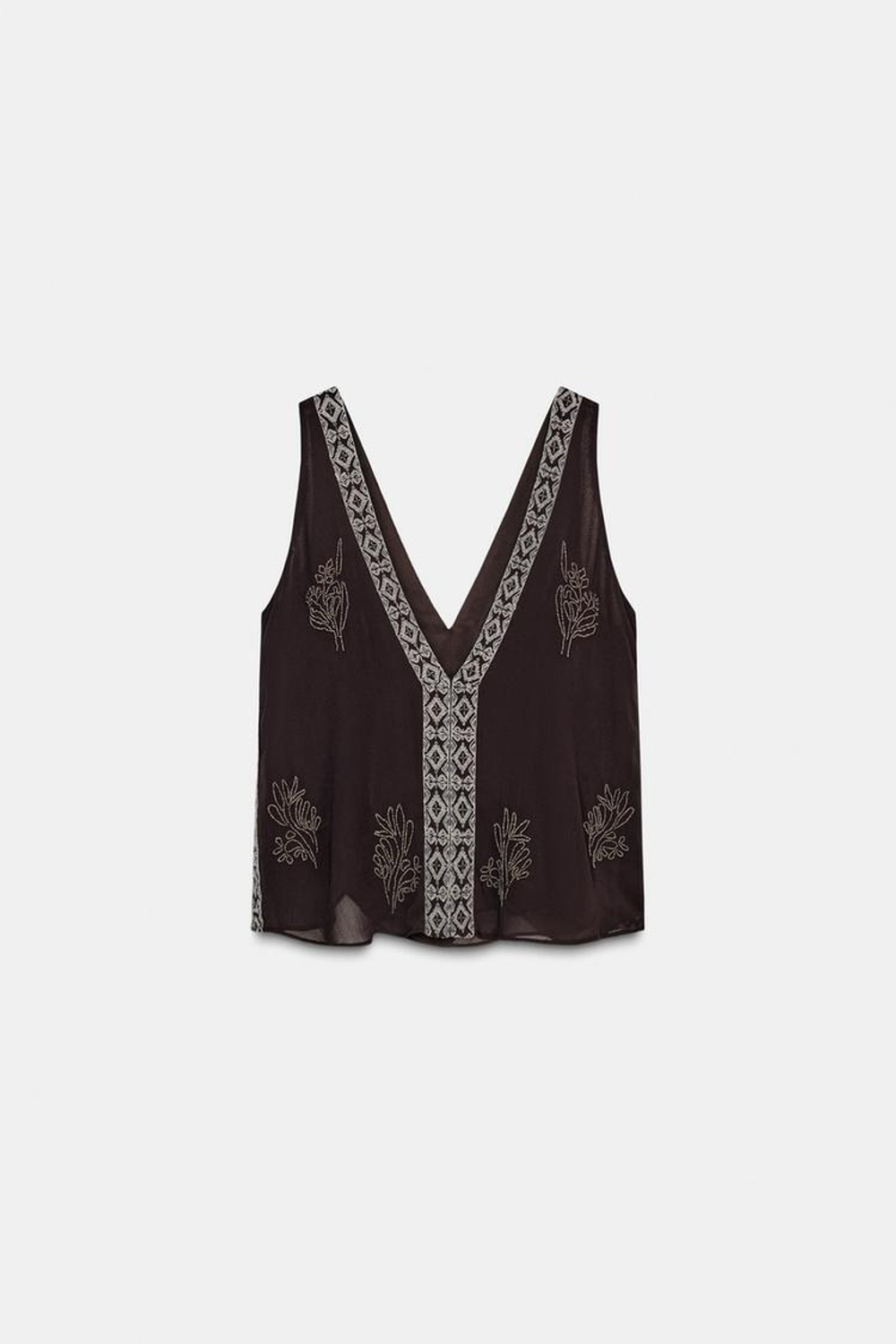 ZARA ТОП С ВЫШИВКОЙ — ZW COLLECTION LIMITED EDITION, АНТРАЦИТОВО-СЕРЫЙ