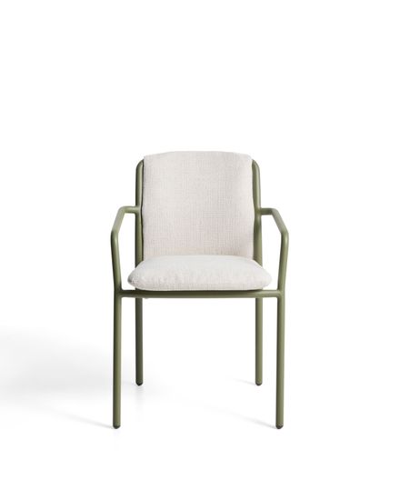 Уличный стул Linosa из зеленого алюминия с бежевой подушкой