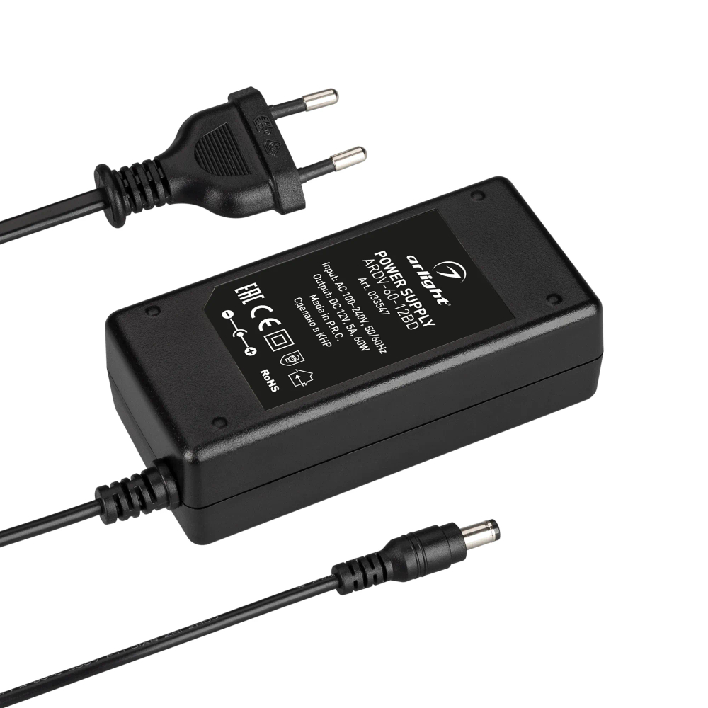 Блок питания ARDV-60-12BD (12V, 5A, 60W) (Arlight, Адаптер, 3 года) 033547
