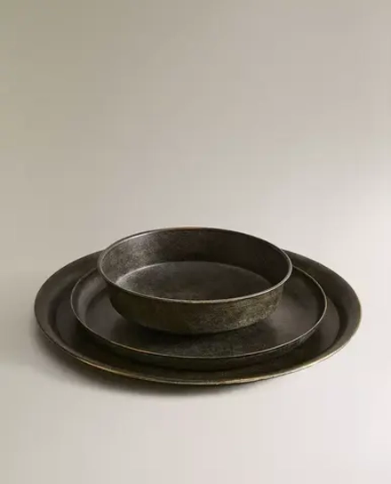 ZARA HOME ДЕКОРАТИВНЫЙ КРУГЛЫЙ МЕТАЛЛИЧЕСКИЙ ПОДНОС, БЕЖЕВЫЙ