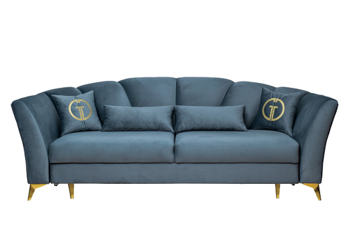 Диван Annette трехместный раскл(Пума),велюр бирюз.Riv87/зол 250*100*95