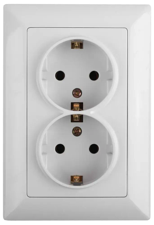Розетка Intro Solo 4-205-01 с заземлением двойная 2X2P+E Schuko 16А-250В IP20 скрытой установки белая