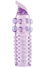 Гелевая фиолетовая насадка с шариками, шипами и усиком - 11 см. (Цвет: фиолетовый)