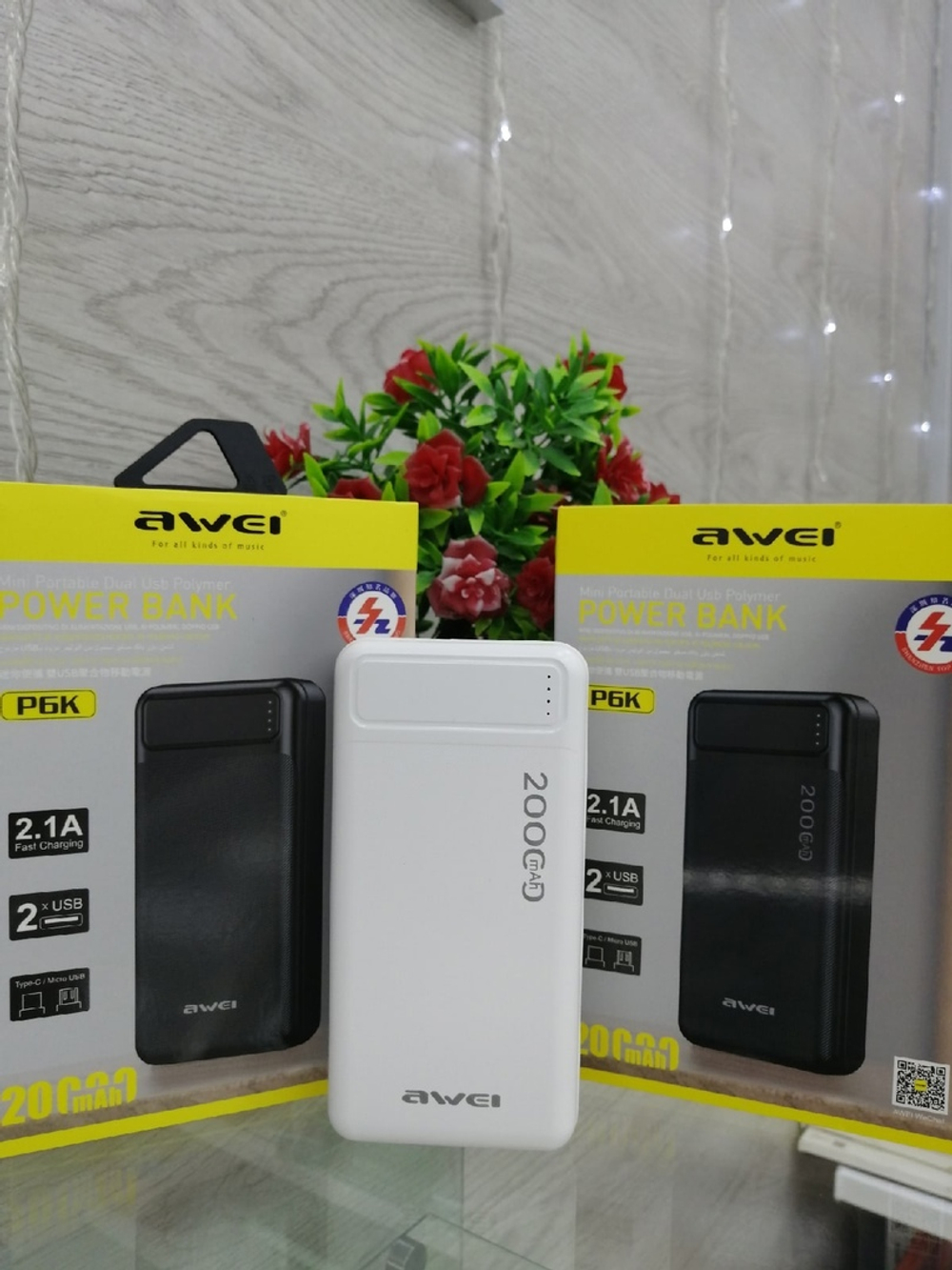 Power Bank 20000mAh, 2 USB, Awei P6K, черный