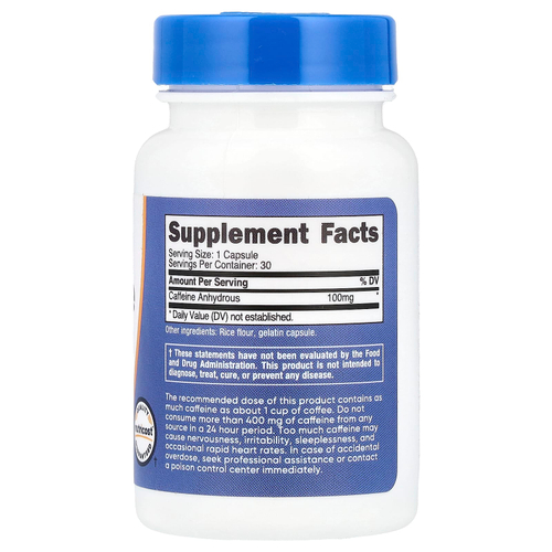 Nutricost, Кофеин, 100 мг, 30 капсул