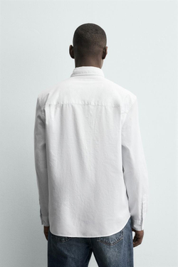 ZARA РУБАШКА ИЗ МЯГКОГО ХЛОПКА, БЕЛЫЙ/НЕБЕСНО-ГОЛУБОЙ