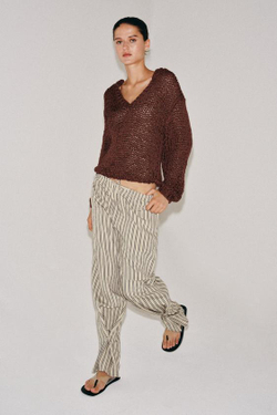 ZARA БРЮКИ ПРЯМОГО КРОЯ В ПОЛОСКУ — ZW COLLECTION, СЕРЫЙ