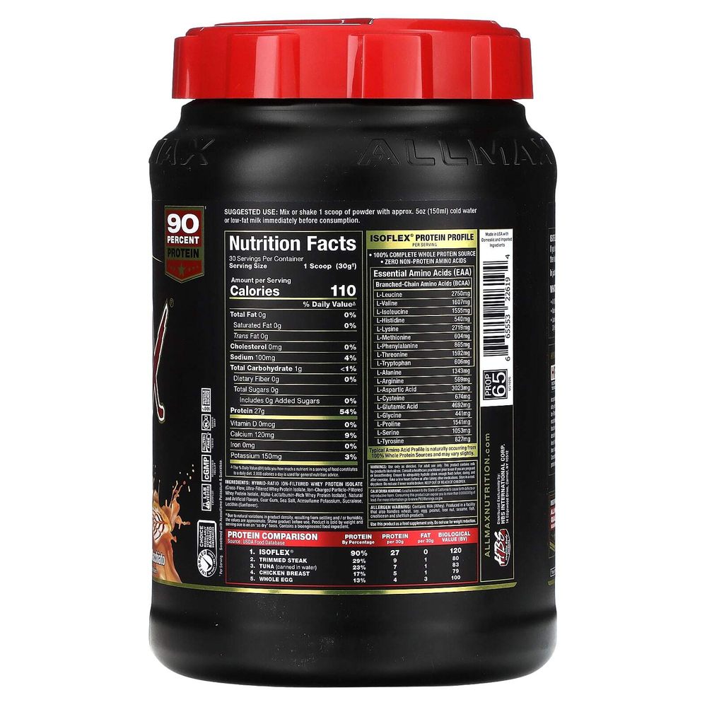 ALLMAX, ISOFLEX®, чистый изолят сывороточного протеина, карамель макиато, 2 фунта (907 г)