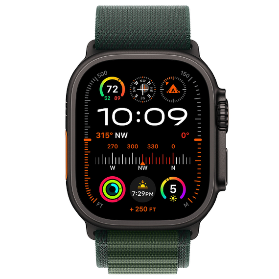 Apple Watch Ultra 2 (2024) GPS + Cellular, 49 мм, корпус из титана, ремешок Alpine (M) цвета Dark Green (темно-зеленый) MX4R3