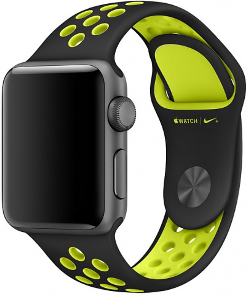 Ремешок Apple Watch 38мм,спортивный Nike, чистая платина, салатовый Replica (S/M.M/L)