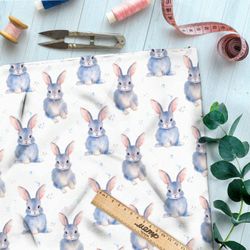 Ткань премиум габардин зайцы в пастельных тонах