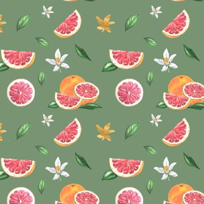 Грейпфрут и цветы на оливковом